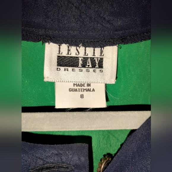 Leslie Fay (Size 8) Vintage Green & Navy Trim Pearl Button SS Fit & Flare Dress - Picture 2 of 9